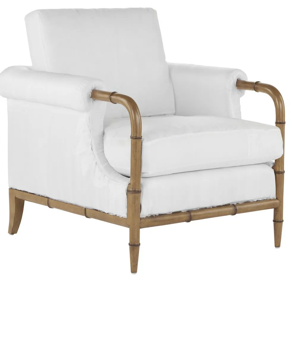Currey and Company 7000-0601 Merle Walnut Armchair Muslin Currey and Company 7000-0601 Merle Walnut Armchair Muslin