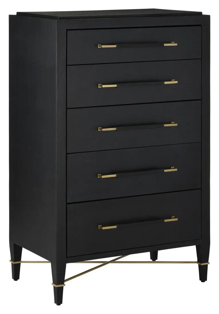 Currey and Company 3000-0248 Verona Black Five-Drawer Chest Currey and Company 3000-0248 Verona Black Five-Drawer Chest