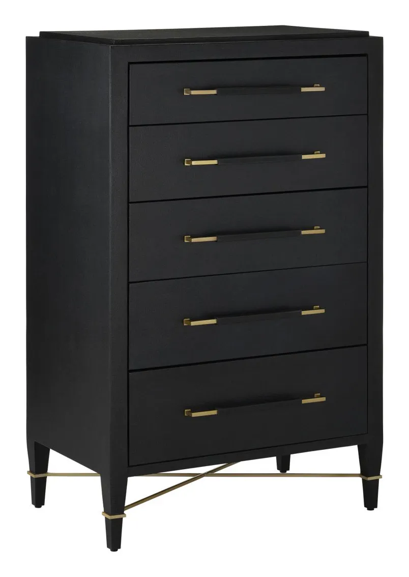 Currey and Company 3000-0248 Verona Black Five-Drawer Chest Currey and Company 3000-0248 Verona Black Five-Drawer Chest