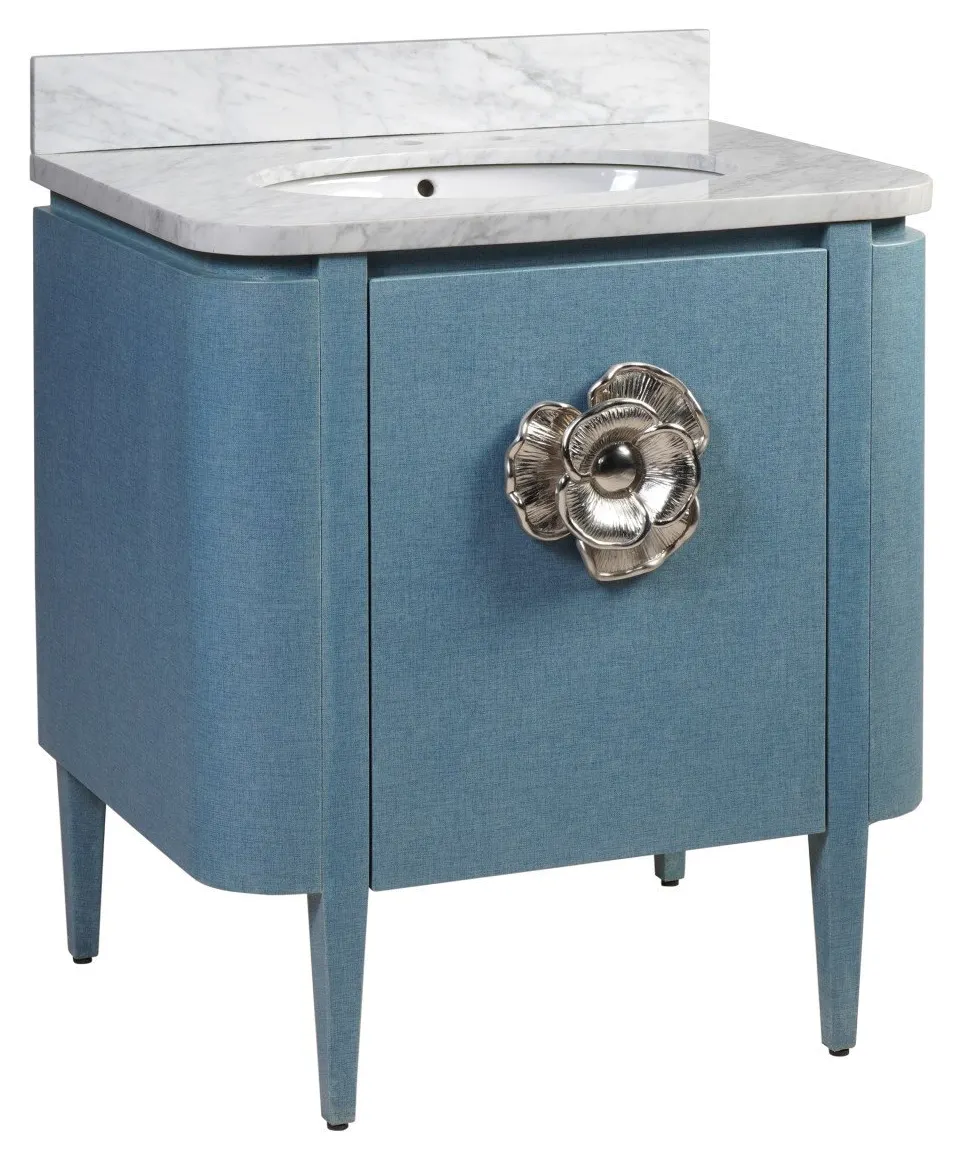 Currey and Company 3800-0005 Briallen 30 inch Blue Linen Vanity with Oval Undermount Sink Currey and Company 3800-0005 Briallen 30 inch Blue Linen Vanity with Oval Undermount Sink