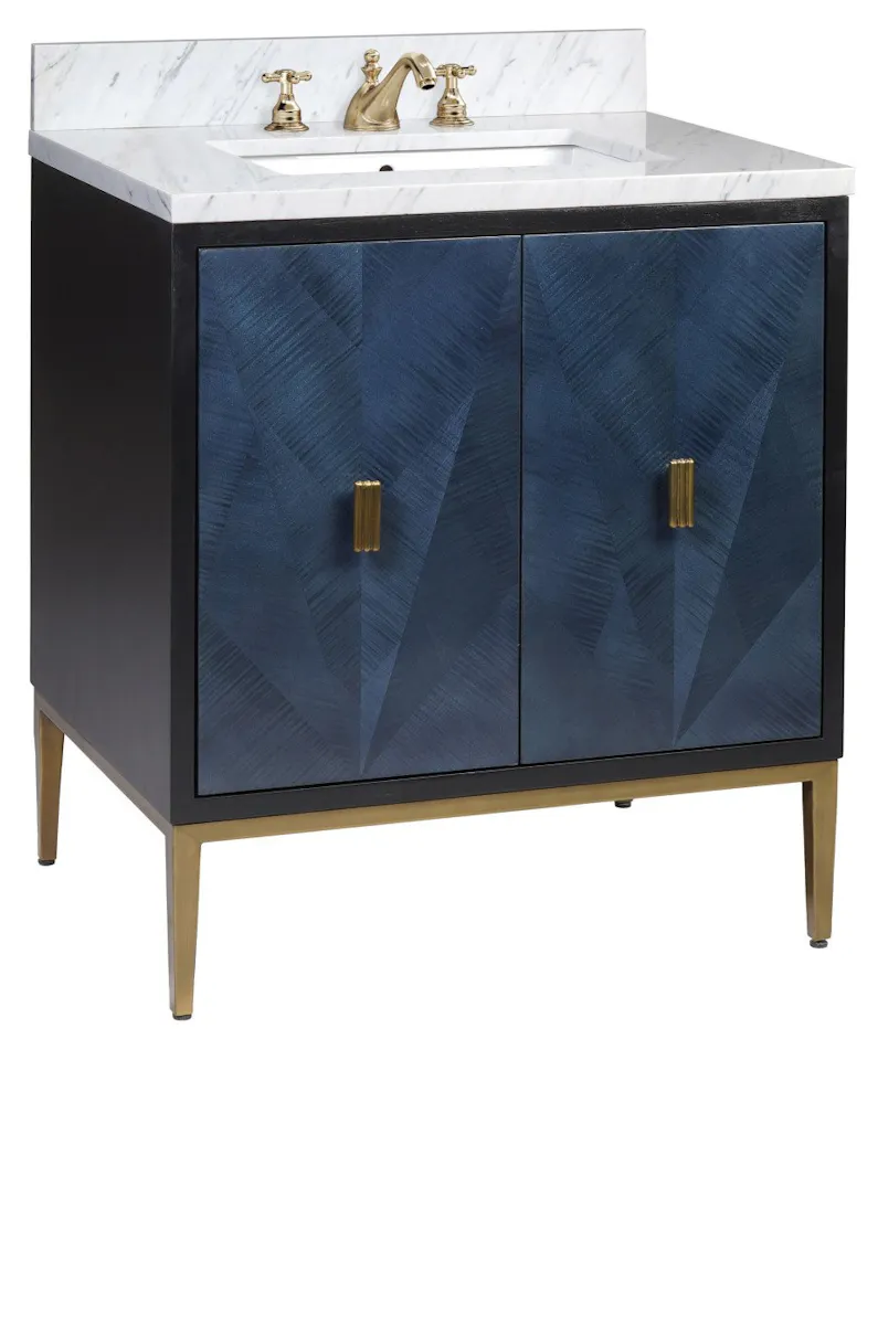 Currey and Company 3800-0008 Kallista 30 inch Blue Vanity with Rectangular Undermount Sink Currey and Company 3800-0008 Kallista 30 inch Blue Vanity with Rectangular Undermount Sink