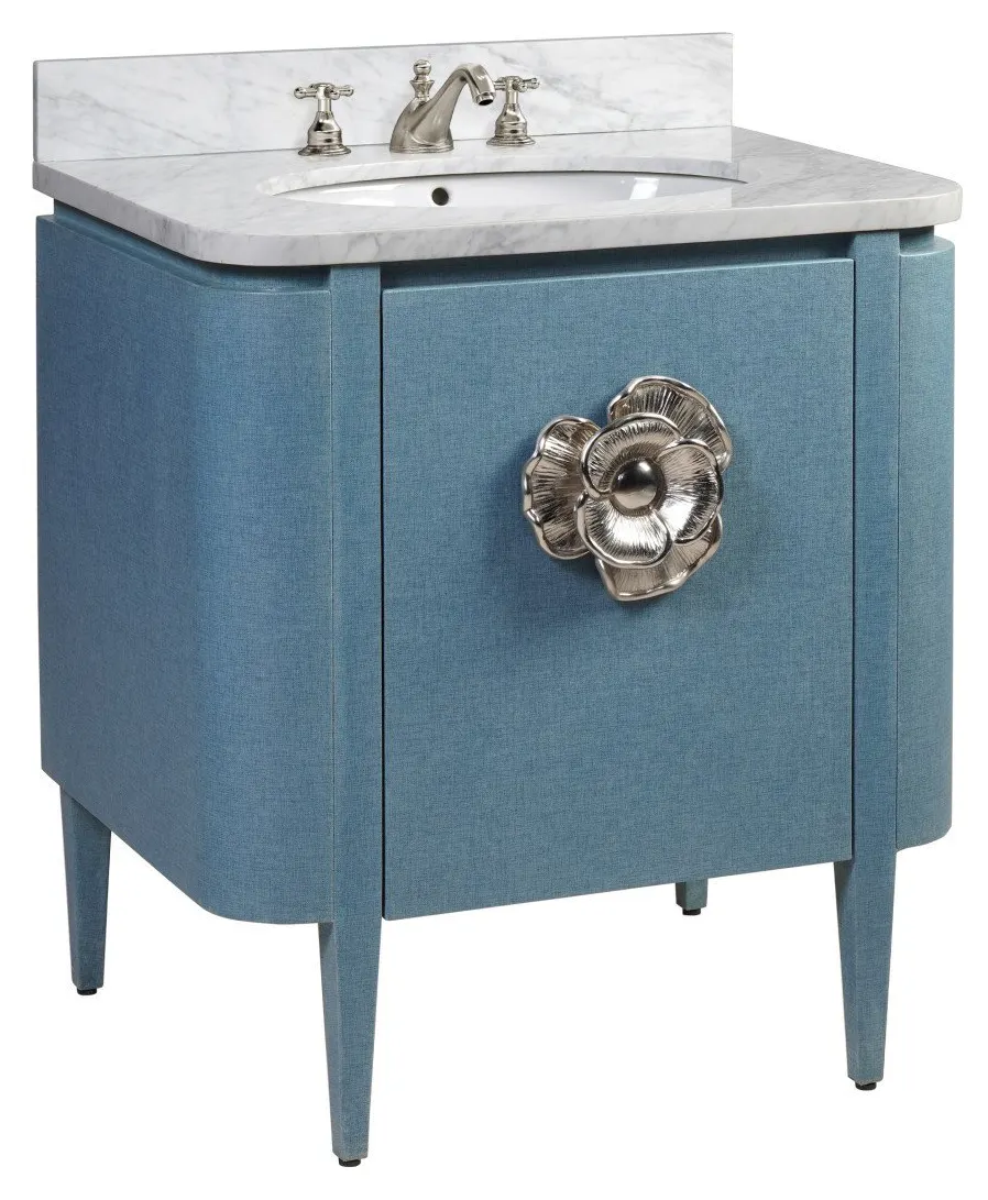 Currey and Company 3800-0005 Briallen 30 inch Blue Linen Vanity with Oval Undermount Sink Currey and Company 3800-0005 Briallen 30 inch Blue Linen Vanity with Oval Undermount Sink