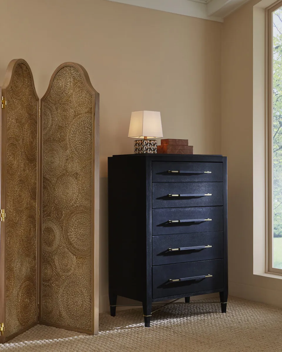 Currey and Company 3000-0248 Verona Black Five-Drawer Chest Currey and Company 3000-0248 Verona Black Five-Drawer Chest