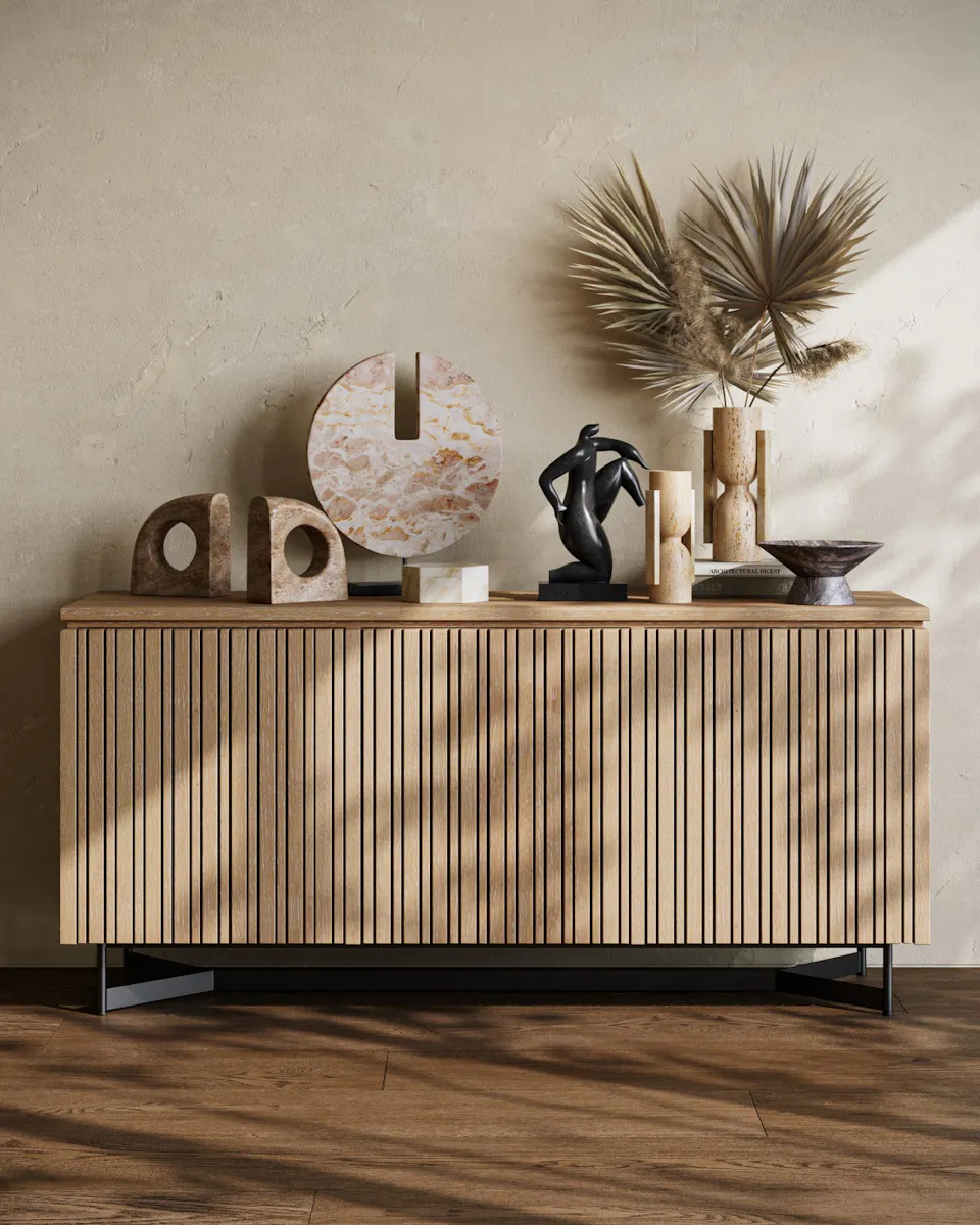 Currey and Company 3000-0294 Indeo Washed Oak Credenza Currey and Company 3000-0294 Indeo Washed Oak Credenza