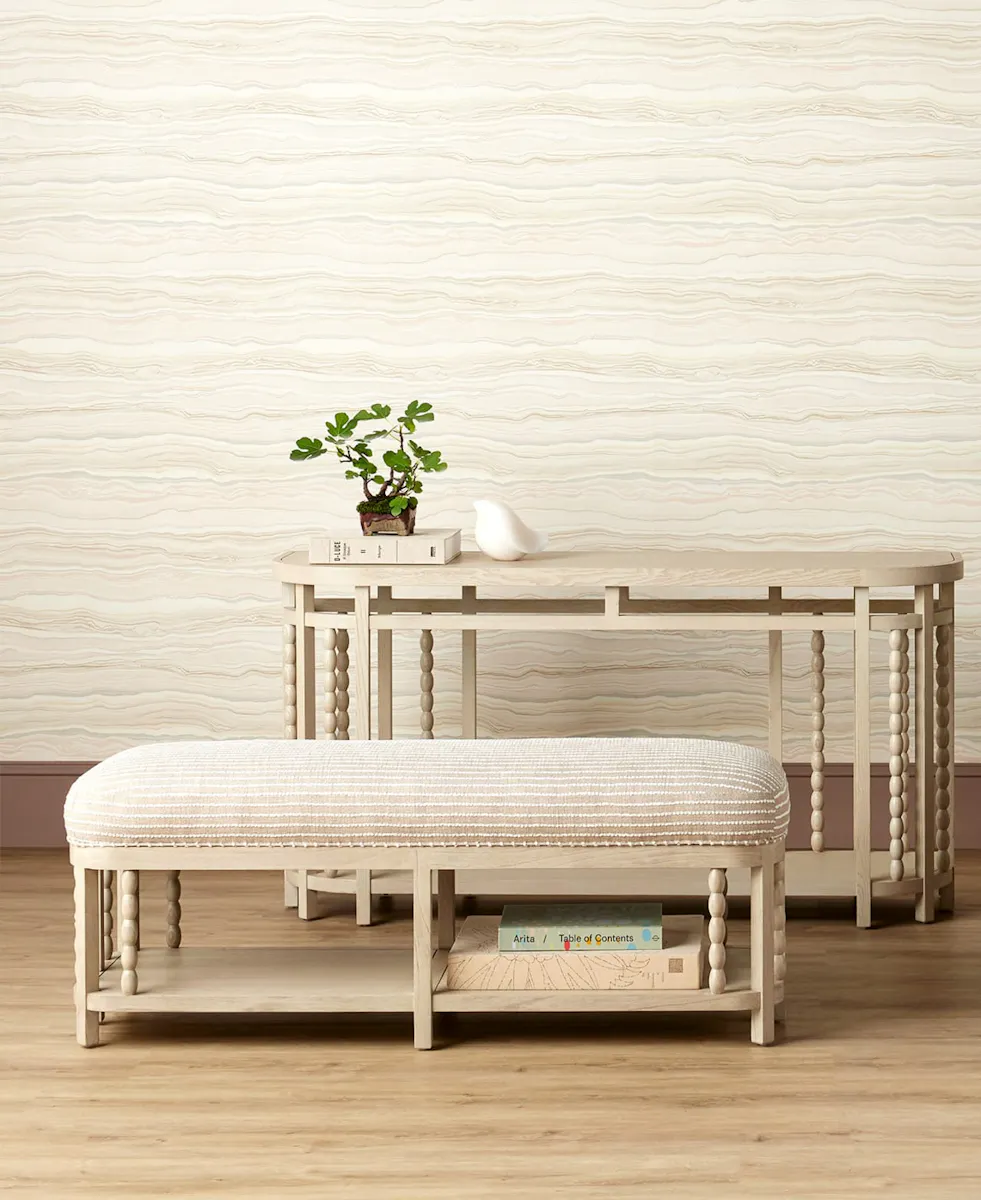 Currey and Company 7000-0672 Norene Gray Bench Demetria Parchment Currey and Company 7000-0672 Norene Gray Bench Demetria Parchment