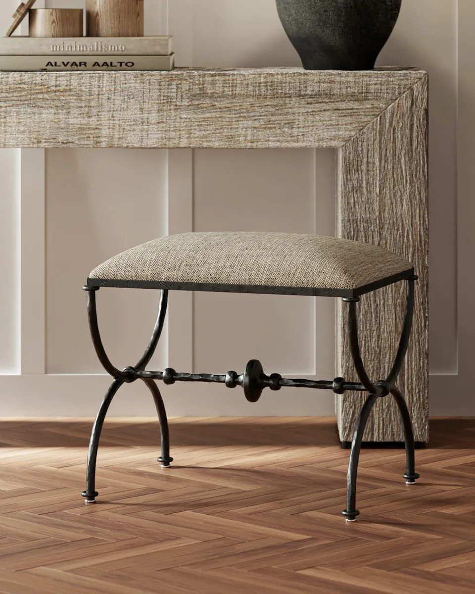 Currey and Company 7000-0992 Agora Bronze Ottoman Calcutta Peppercorn Currey and Company 7000-0992 Agora Bronze Ottoman Calcutta Peppercorn