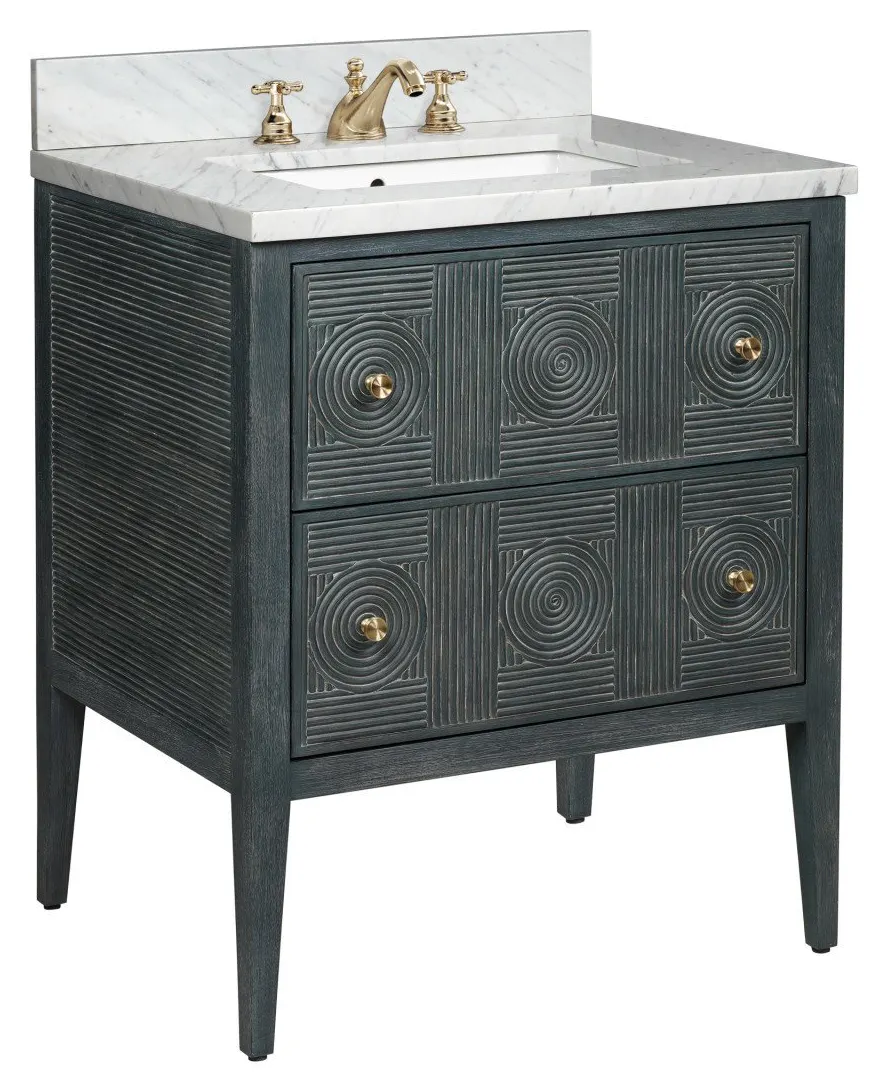 Currey and Company 3800-0009 Santos 28 inch Vintage Navy Vanity with Rectangular Undermount Sink Currey and Company 3800-0009 Santos 28 inch Vintage Navy Vanity with Rectangular Undermount Sink