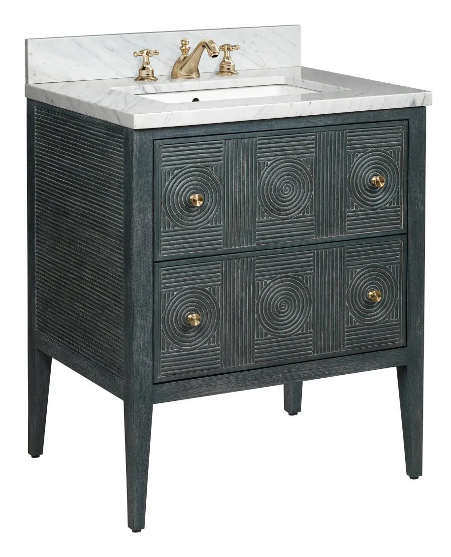 Currey and Company 3800-0009 Santos 28 inch Vintage Navy Vanity with Rectangular Undermount Sink Currey and Company 3800-0009 Santos 28 inch Vintage Navy Vanity with Rectangular Undermount Sink