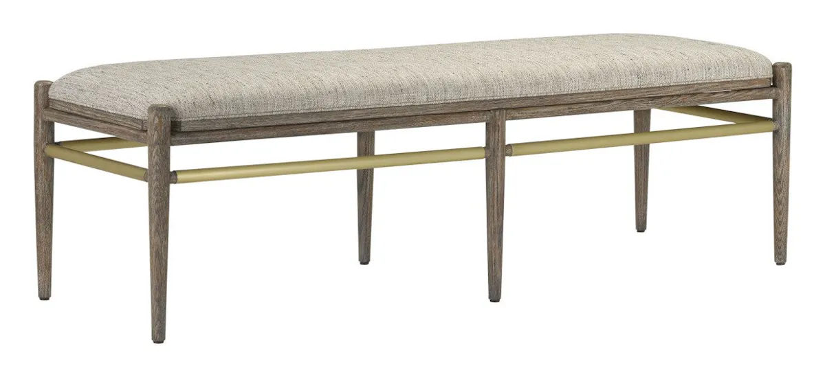 Currey and Company 7000-0302 Visby Light Pepper Bench Calcutta Linen Currey and Company 7000-0302 Visby Light Pepper Bench Calcutta Linen