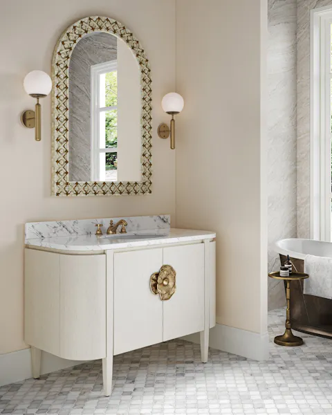 Currey and Company 3800-0002 Briallen 48 inch White Vanity with Oval Undermount Sink Currey and Company 3800-0002 Briallen 48 inch White Vanity with Oval Undermount Sink