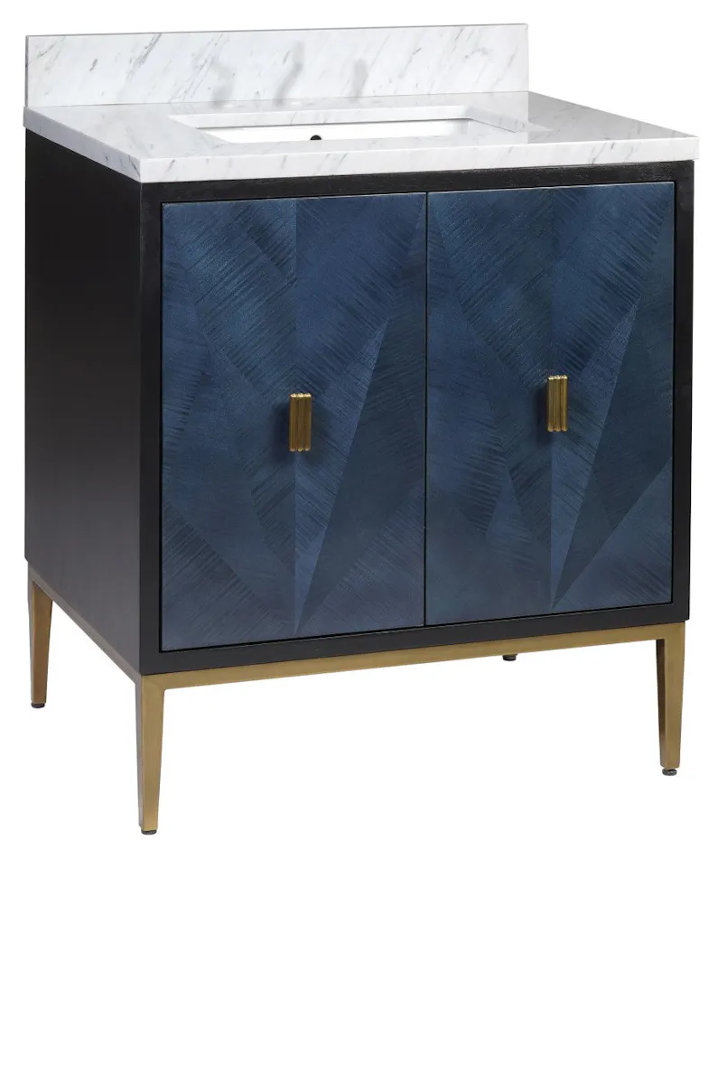 Currey and Company 3800-0008 Kallista 30 inch Blue Vanity with Rectangular Undermount Sink Currey and Company 3800-0008 Kallista 30 inch Blue Vanity with Rectangular Undermount Sink