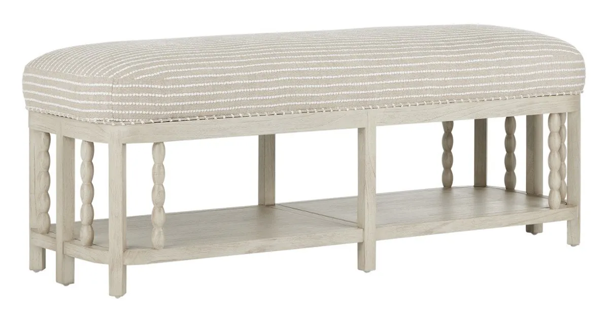 Currey and Company 7000-0672 Norene Gray Bench Demetria Parchment Currey and Company 7000-0672 Norene Gray Bench Demetria Parchment