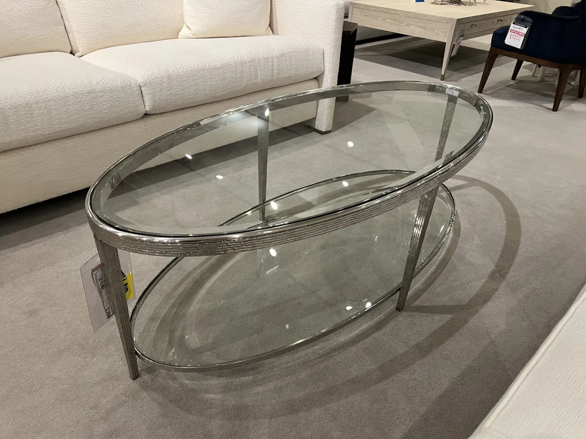 Maitland-Smith HM1016C/110 Jinx Nickel Oval Cocktail Table Maitland-Smith HM1016C/110 Jinx Nickel Oval Cocktail Table