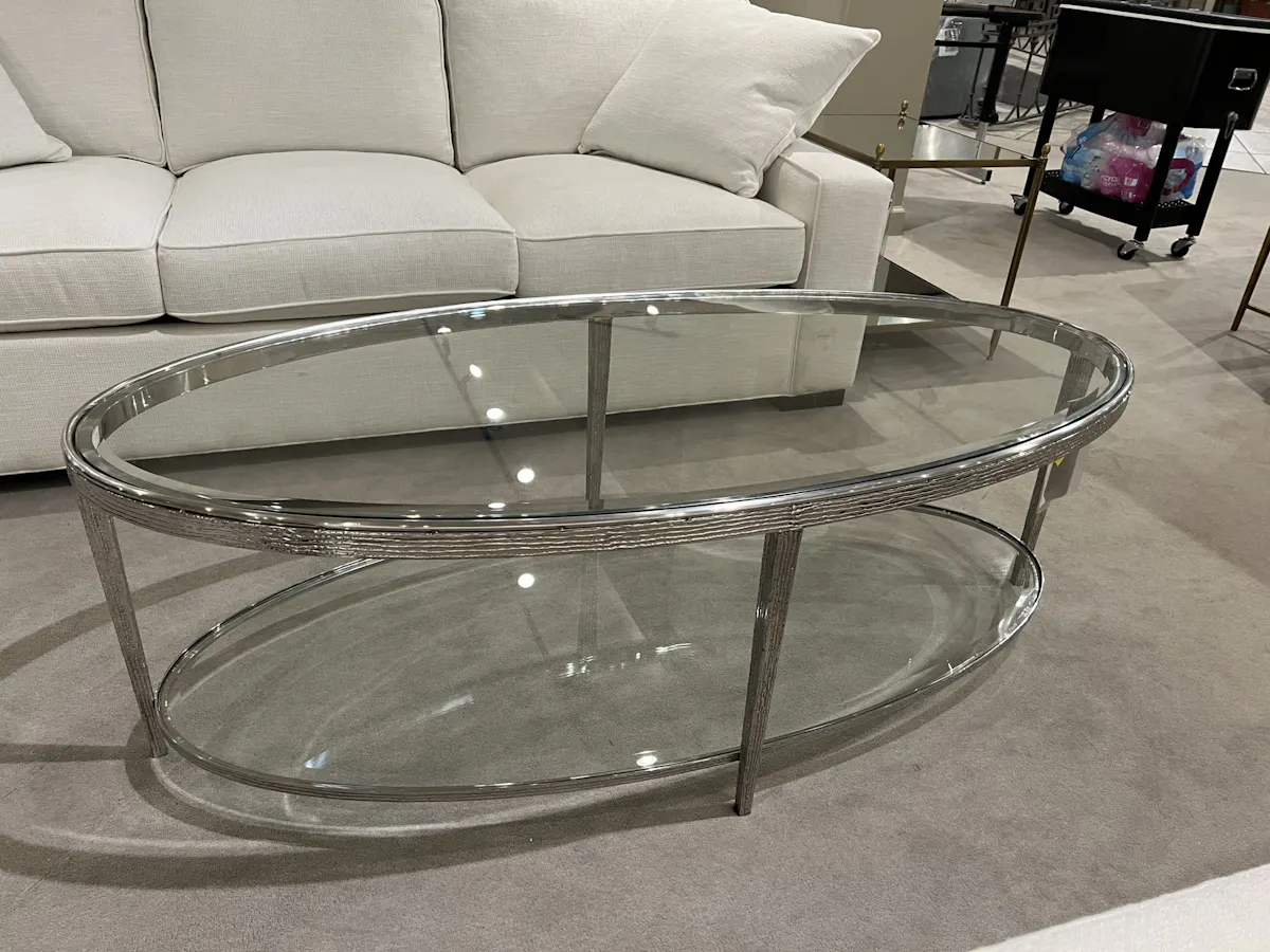 Maitland-Smith HM1016C/110 Jinx Nickel Oval Cocktail Table Maitland-Smith HM1016C/110 Jinx Nickel Oval Cocktail Table