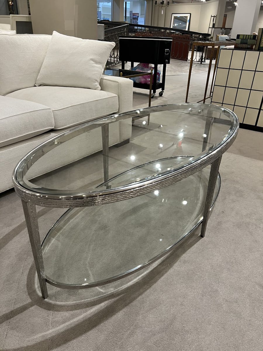 Maitland-Smith HM1016C/110 Jinx Nickel Oval Cocktail Table Maitland-Smith HM1016C/110 Jinx Nickel Oval Cocktail Table
