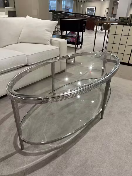 Maitland-Smith HM1016C/110 Jinx Nickel Oval Cocktail Table Maitland-Smith HM1016C/110 Jinx Nickel Oval Cocktail Table