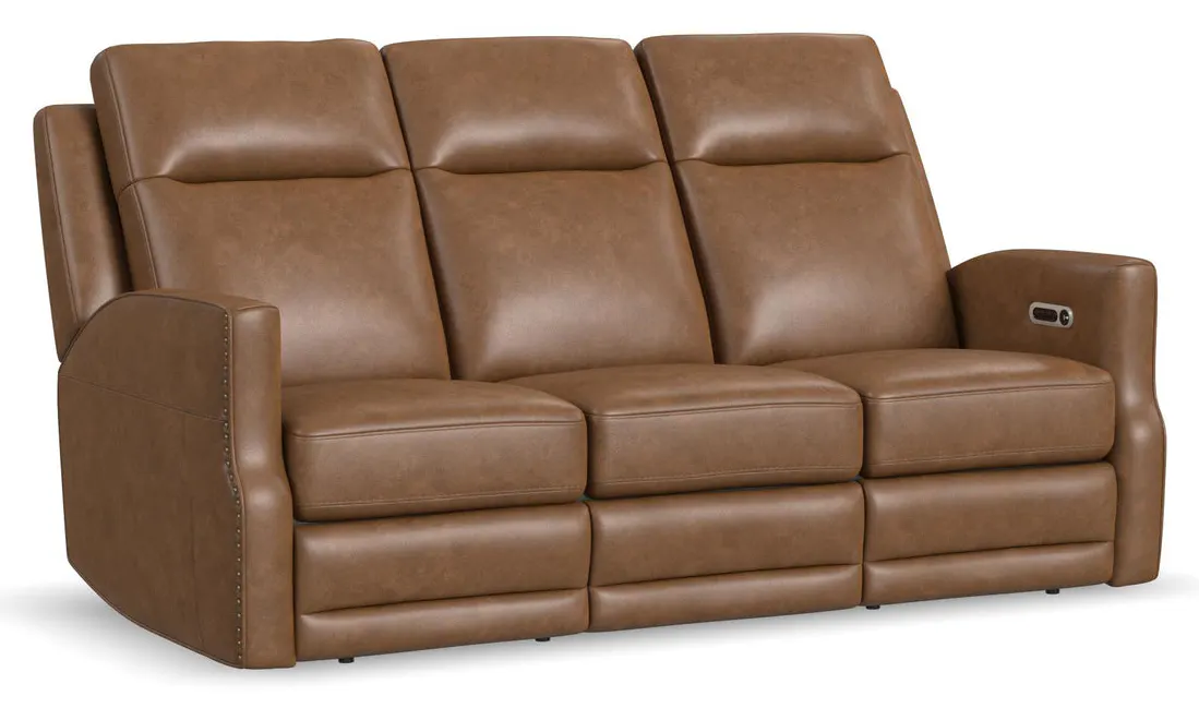 Flexsteel 1585-62PH-68572 Maxwell Cedar Leather Power Reclining Sofa with Power Headrests and Lumbar Flexsteel 1585-62PH-68572 Maxwell Cedar Leather Power Reclining Sofa with Power Headrests and Lumbar