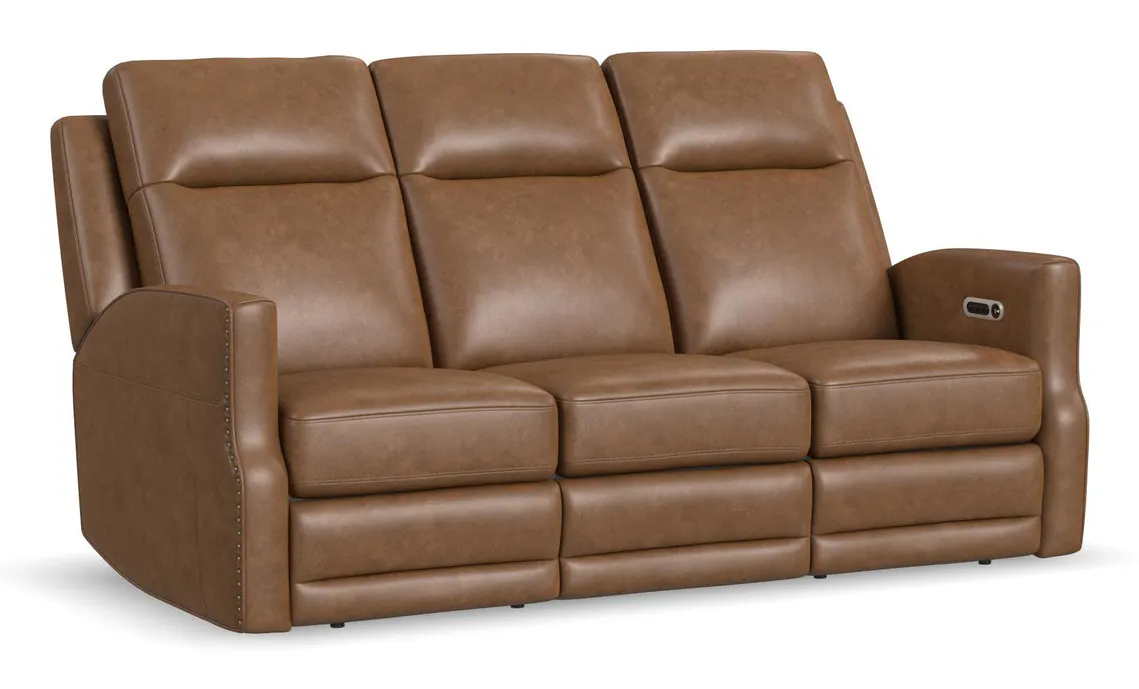 Flexsteel 1585-62PH-68572 Maxwell Cedar Leather Power Reclining Sofa with Power Headrests and Lumbar Flexsteel 1585-62PH-68572 Maxwell Cedar Leather Power Reclining Sofa with Power Headrests and Lumbar