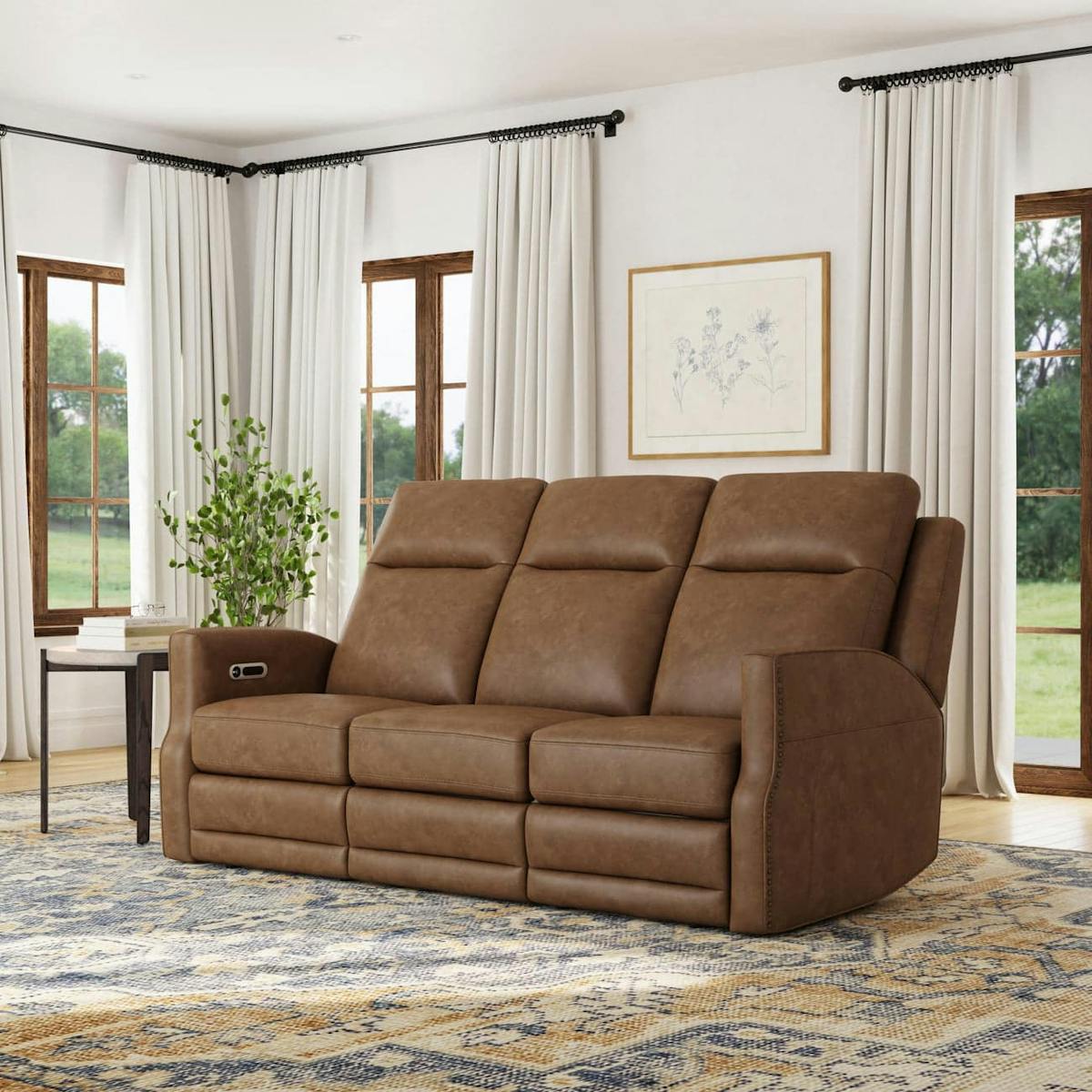 Flexsteel 1585-62PH-68572 Maxwell Cedar Leather Power Reclining Sofa with Power Headrests and Lumbar Flexsteel 1585-62PH-68572 Maxwell Cedar Leather Power Reclining Sofa with Power Headrests and Lumbar