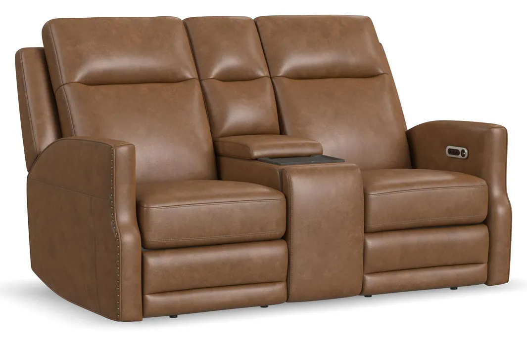 Flexsteel 1585-64PH-68572 Maxwell Cedar Leather Power Reclining Loveseat with Console, Power Headrests and Lumbar Flexsteel 1585-64PH-68572 Maxwell Cedar Leather Power Reclining Loveseat with Console, Power Headrests and Lumbar