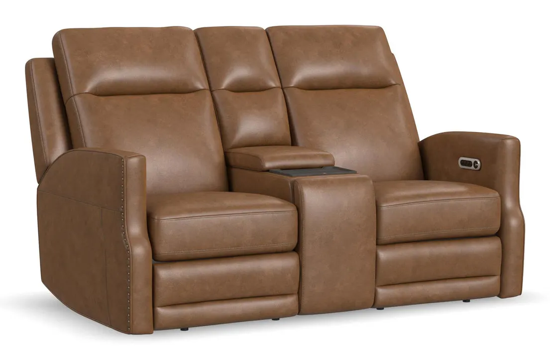 Flexsteel 1585-64PH-68572 Maxwell Cedar Leather Power Reclining Loveseat with Console, Power Headrests and Lumbar Flexsteel 1585-64PH-68572 Maxwell Cedar Leather Power Reclining Loveseat with Console, Power Headrests and Lumbar