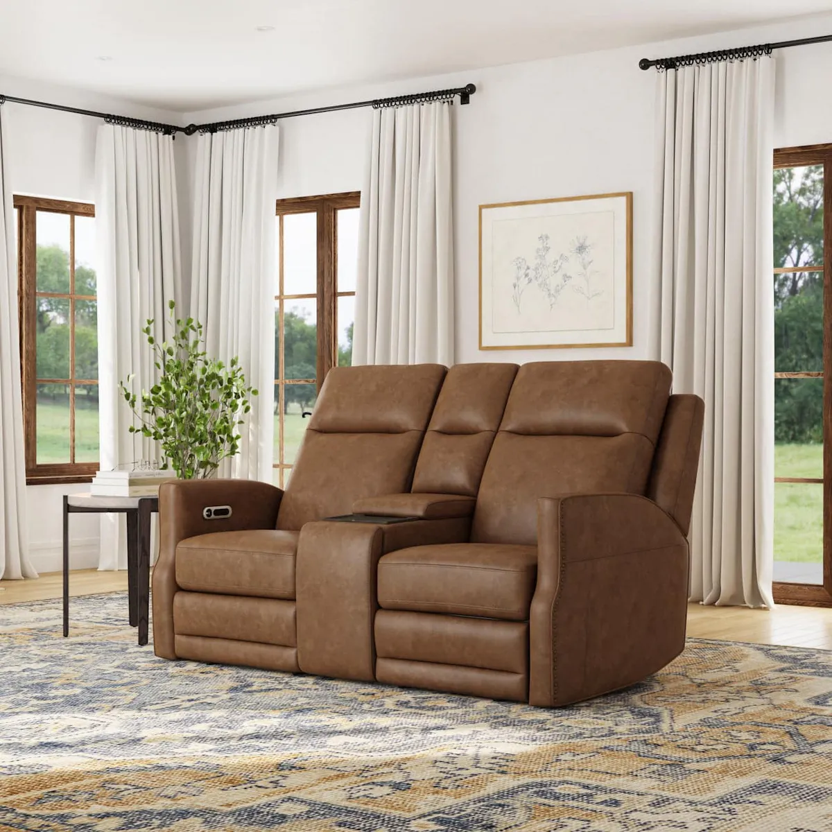 Flexsteel 1585-64PH-68572 Maxwell Cedar Leather Power Reclining Loveseat with Console, Power Headrests and Lumbar Flexsteel 1585-64PH-68572 Maxwell Cedar Leather Power Reclining Loveseat with Console, Power Headrests and Lumbar