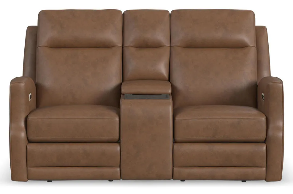 Flexsteel 1585-64PH-68572 Maxwell Cedar Leather Power Reclining Loveseat with Console, Power Headrests and Lumbar Flexsteel 1585-64PH-68572 Maxwell Cedar Leather Power Reclining Loveseat with Console, Power Headrests and Lumbar