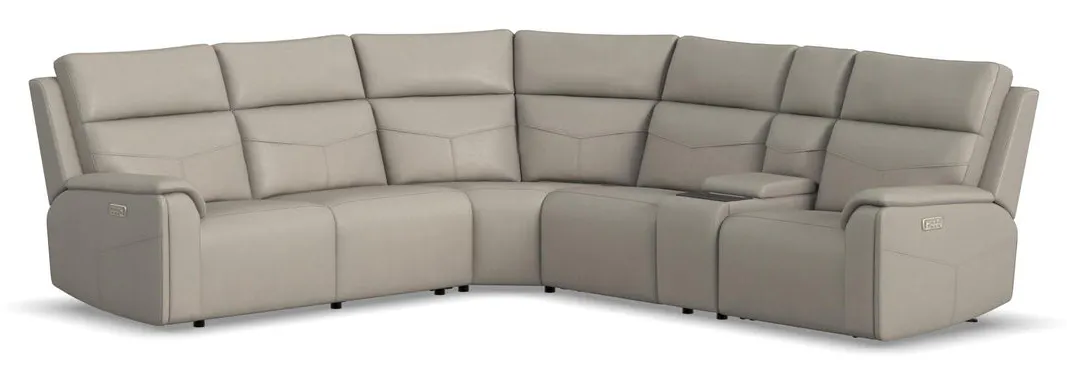 Flexsteel 1592-SECTP5-38601 Vernon Dove Grey Fabric Power Reclining Sectional with Power Headrest, Lumbar, Heat, & Massage Flexsteel 1592-SECTP5-38601 Vernon Dove Grey Fabric Power Reclining Sectional with Power Headrest, Lumbar, Heat, & Massage