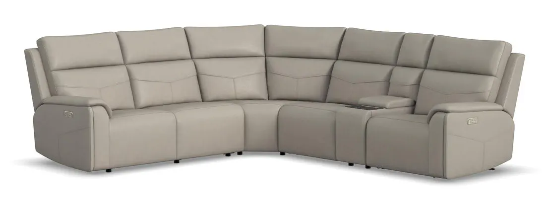Flexsteel 1592-SECTP5-38601 Vernon Dove Grey Fabric Power Reclining Sectional with Power Headrest, Lumbar, Heat, & Massage Flexsteel 1592-SECTP5-38601 Vernon Dove Grey Fabric Power Reclining Sectional with Power Headrest, Lumbar, Heat, & Massage