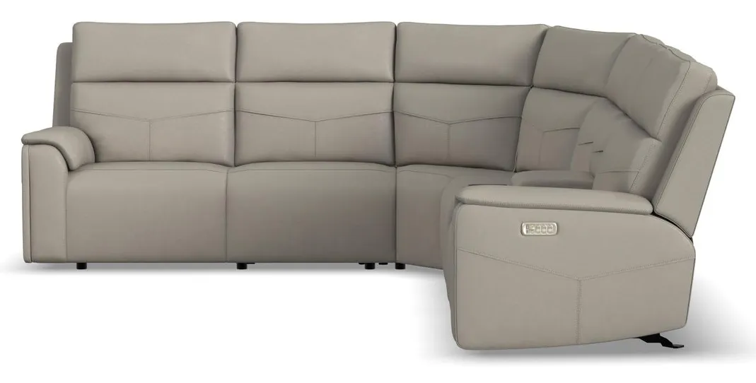 Flexsteel 1592-SECTP5-38601 Vernon Dove Grey Fabric Power Reclining Sectional with Power Headrest, Lumbar, Heat, & Massage Flexsteel 1592-SECTP5-38601 Vernon Dove Grey Fabric Power Reclining Sectional with Power Headrest, Lumbar, Heat, & Massage