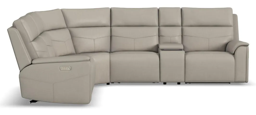 Flexsteel 1592-SECTP5-38601 Vernon Dove Grey Fabric Power Reclining Sectional with Power Headrest, Lumbar, Heat, & Massage Flexsteel 1592-SECTP5-38601 Vernon Dove Grey Fabric Power Reclining Sectional with Power Headrest, Lumbar, Heat, & Massage