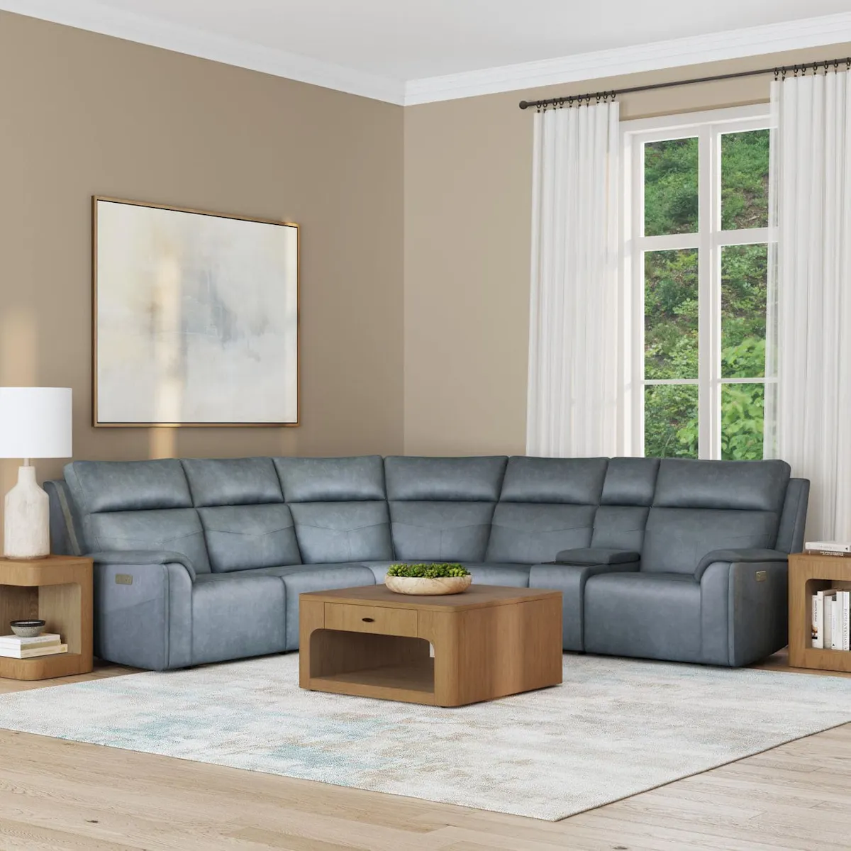 Flexsteel 1592-SECTP5-38640 Vernon Admiral Fabric Power Reclining Sectional with Power Headrest, Lumbar, Heat, & Massage Flexsteel 1592-SECTP5-38640 Vernon Admiral Fabric Power Reclining Sectional with Power Headrest, Lumbar, Heat, & Massage