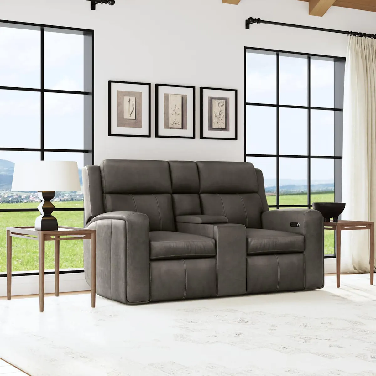 Flexsteel 1596-64PH-70502 Wyatt Leather Power Reclining Loveseat with Console & Power Headrests & Lumbar Flexsteel 1596-64PH-70502 Wyatt Leather Power Reclining Loveseat with Console & Power Headrests & Lumbar