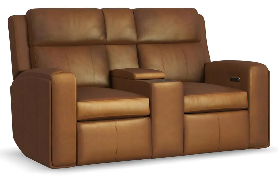 Flexsteel 1596-64PH-70572 Wyatt Leather Power Reclining Loveseat with Console & Power Headrests & Lumbar Flexsteel 1596-64PH-70572 Wyatt Leather Power Reclining Loveseat with Console & Power Headrests & Lumbar