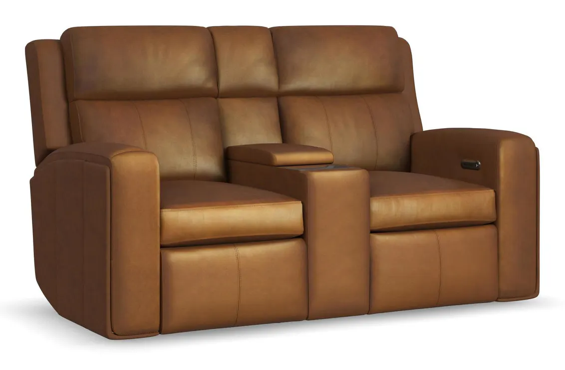 Flexsteel 1596-64PH-70572 Wyatt Leather Power Reclining Loveseat with Console & Power Headrests & Lumbar Flexsteel 1596-64PH-70572 Wyatt Leather Power Reclining Loveseat with Console & Power Headrests & Lumbar