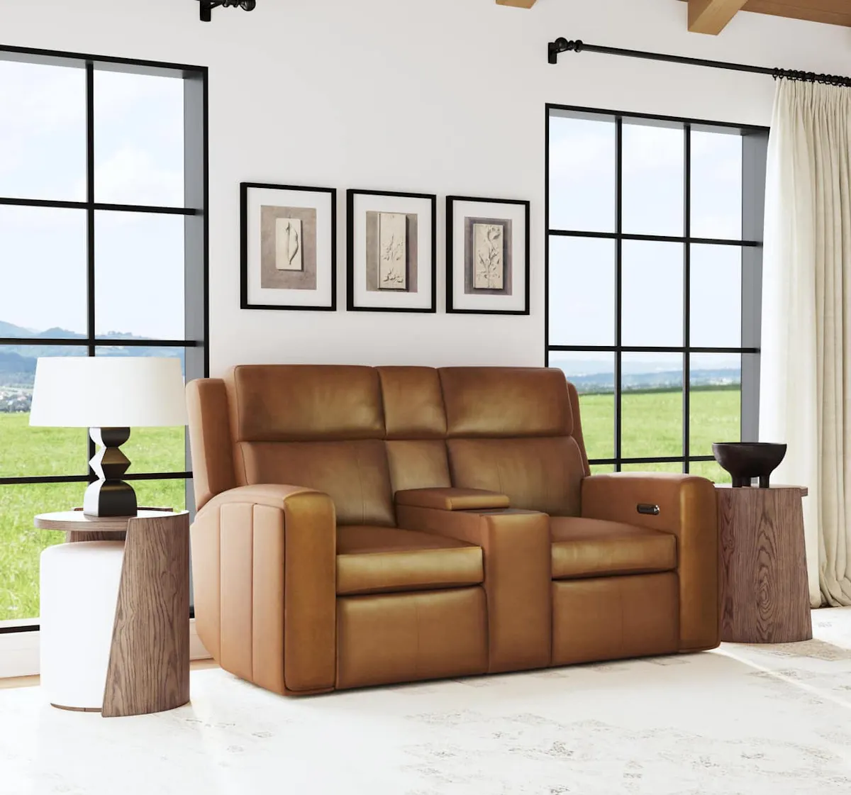 Flexsteel 1596-64PH-70572 Wyatt Leather Power Reclining Loveseat with Console & Power Headrests & Lumbar Flexsteel 1596-64PH-70572 Wyatt Leather Power Reclining Loveseat with Console & Power Headrests & Lumbar