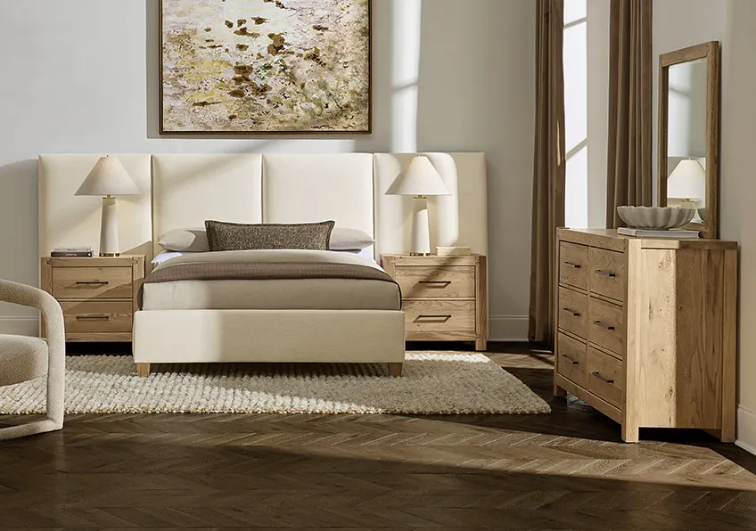 Artisan and Post 192-661I-166I-822I-404-444I Ivory Cream King Upholstered Wallbed In Natural Oak Artisan and Post 192-661I-166I-822I-404-444I Ivory Cream King Upholstered Wallbed In Natural Oak