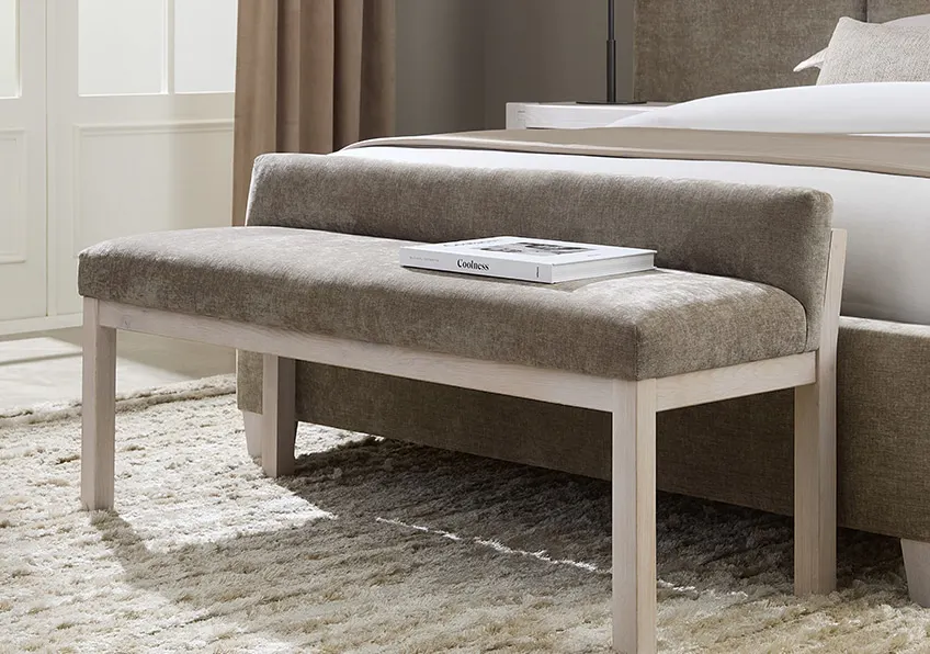 Artisan & Post 194-080X Brindle Grey Uph Bench In Washed White Oak Artisan & Post 194-080X Brindle Grey Uph Bench In Washed White Oak
