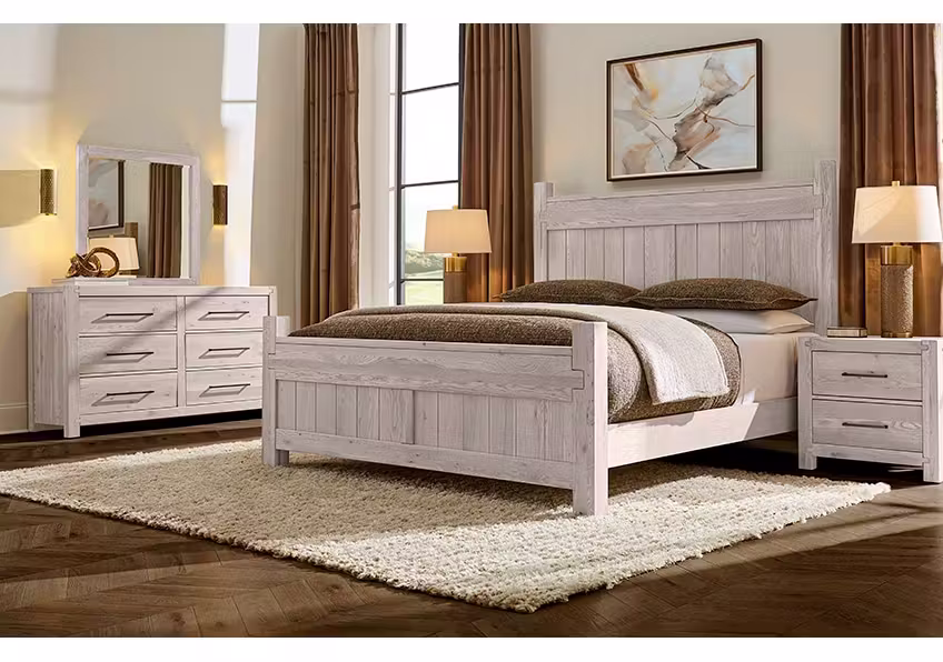 Artisan & Post 194-557-755-922 Queen Poster Bed In Washed White Oak Artisan & Post 194-557-755-922 Queen Poster Bed In Washed White Oak