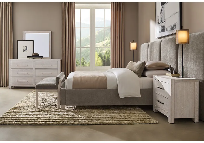 Artisan and Post 194-551X-155X-822X-404-444X Brindle Grey Queen Upholstered Wallbed In Washed White Oak Artisan and Post 194-551X-155X-822X-404-444X Brindle Grey Queen Upholstered Wallbed In Washed White Oak
