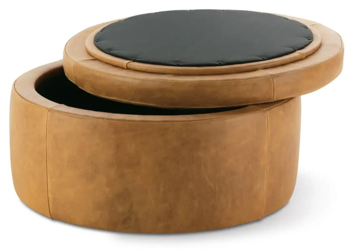 Rowe Furniture CSTG-3636-1000-079-RC (-L-) Cyrus 36" Round Leather Storage Ottoman Rowe Furniture CSTG-3636-1000-079-RC (-L-) Cyrus 36" Round Leather Storage Ottoman