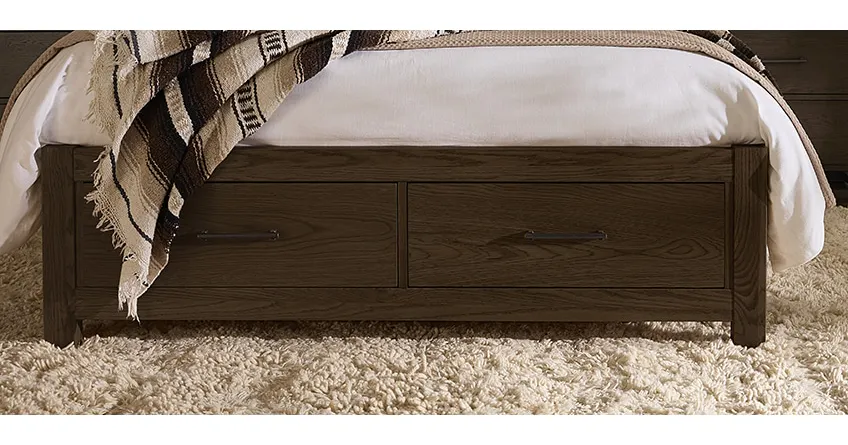 Vaughan Bassett 840-557-050B-502-555 Queen Floating Panel Bed With Footboard Storage In Dark Oak Vaughan Bassett 840-557-050B-502-555 Queen Floating Panel Bed With Footboard Storage In Dark Oak