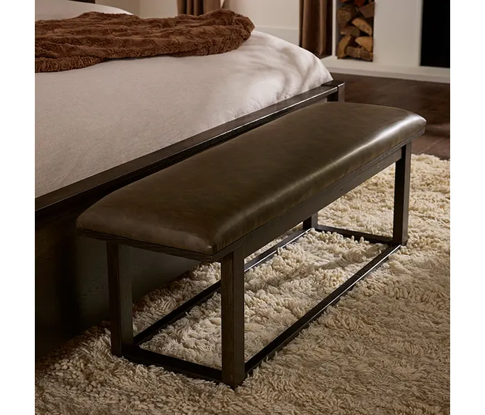 Vaughan Bassett 840-080Y Sedona Brown Upholstered Bench In Dark Oak Vaughan Bassett 840-080Y Sedona Brown Upholstered Bench In Dark Oak