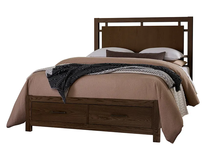 Vaughan Bassett 840-667-066B-502-666 King Floating Panel Bed With Footboard Storage In Dark Oak