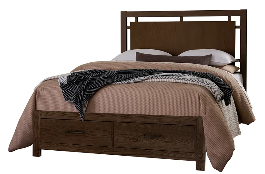 Vaughan Bassett 840-557-050B-502-555 Queen Floating Panel Bed With Footboard Storage In Dark Oak Vaughan Bassett 840-557-050B-502-555 Queen Floating Panel Bed With Footboard Storage In Dark Oak