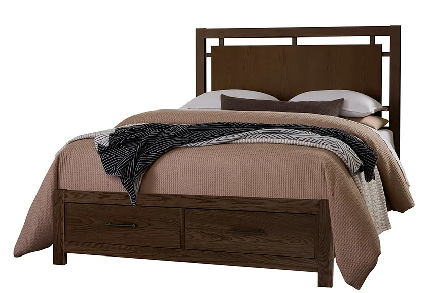 Vaughan Bassett 840-557-050B-502-555 Queen Floating Panel Bed With Footboard Storage In Dark Oak Vaughan Bassett 840-557-050B-502-555 Queen Floating Panel Bed With Footboard Storage In Dark Oak