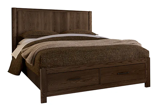 Vaughan Bassett 840-558-050B-502-555 Queen Radius Poster Bed With Footboard Storage In Dark Oak Vaughan Bassett 840-558-050B-502-555 Queen Radius Poster Bed With Footboard Storage In Dark Oak