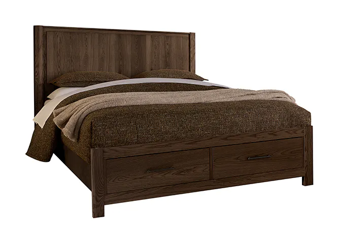 Vaughan Bassett 840-558-050B-502-555 Queen Radius Poster Bed With Footboard Storage In Dark Oak Vaughan Bassett 840-558-050B-502-555 Queen Radius Poster Bed With Footboard Storage In Dark Oak