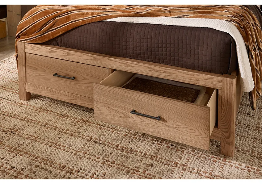 Vaughan Bassett 842-557-050B-502-555 Queen Floating Panel Bed With Footboard Storage In Blond Oak Vaughan Bassett 842-557-050B-502-555 Queen Floating Panel Bed With Footboard Storage In Blond Oak