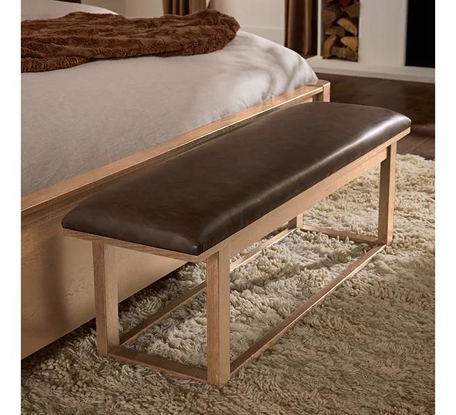 Vaughan Bassett 842-080Y Sedona Brown Upholstered Bench In Blond Oak Vaughan Bassett 842-080Y Sedona Brown Upholstered Bench In Blond Oak